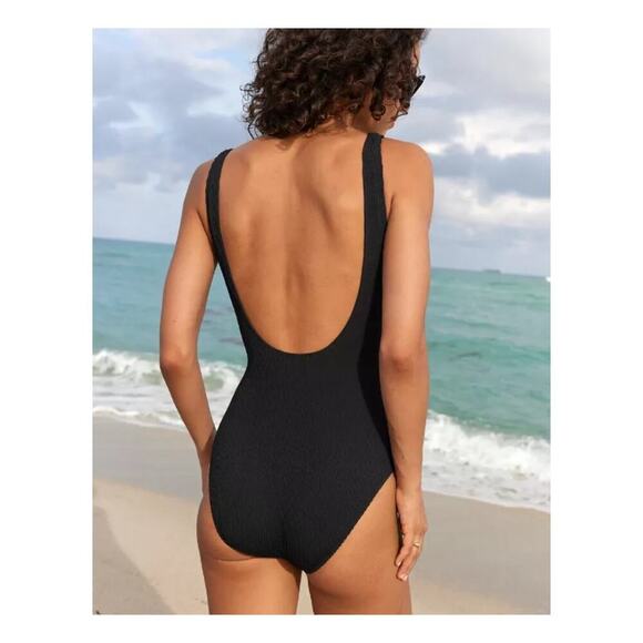NWT Aerie Crinkle Ring Full Coverage One Piece Swimsuit Black Swim Beach - Picture 7 of 7